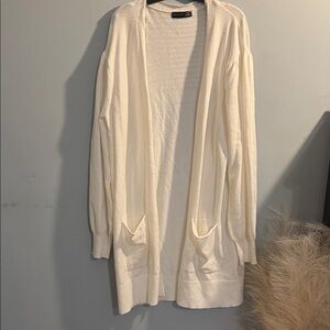 Verve Ami Cream Open-Front Long Cardigan